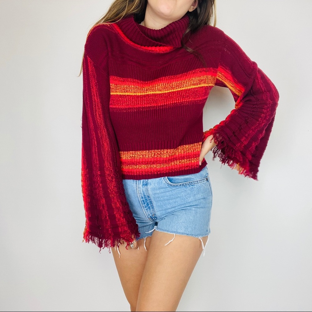 Free People striped retro bell sleeve turtleneck - Picture 2 of 5